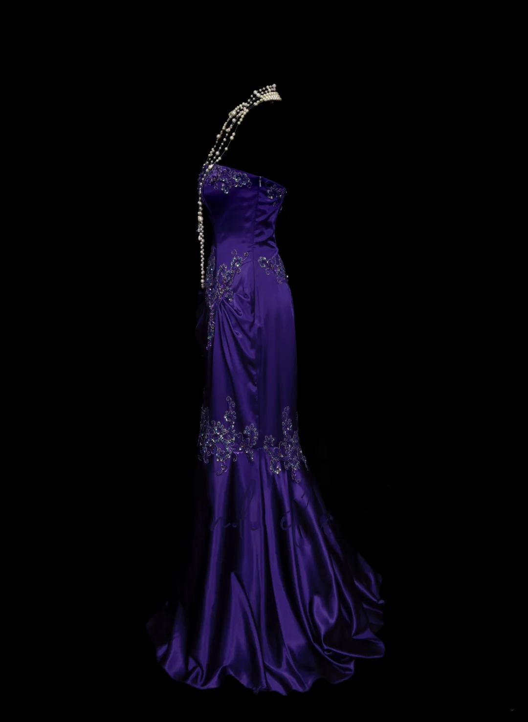 Classy Mermaid Strapless Grape Purple Satin With Appliques Beadings Long Prom Dresses Trendy Party Dress For Women OB026