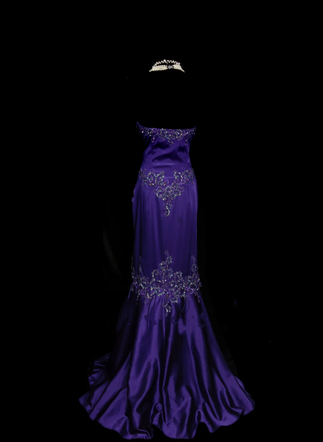 Classy Mermaid Strapless Grape Purple Satin With Appliques Beadings Long Prom Dresses Trendy Party Dress For Women OB026