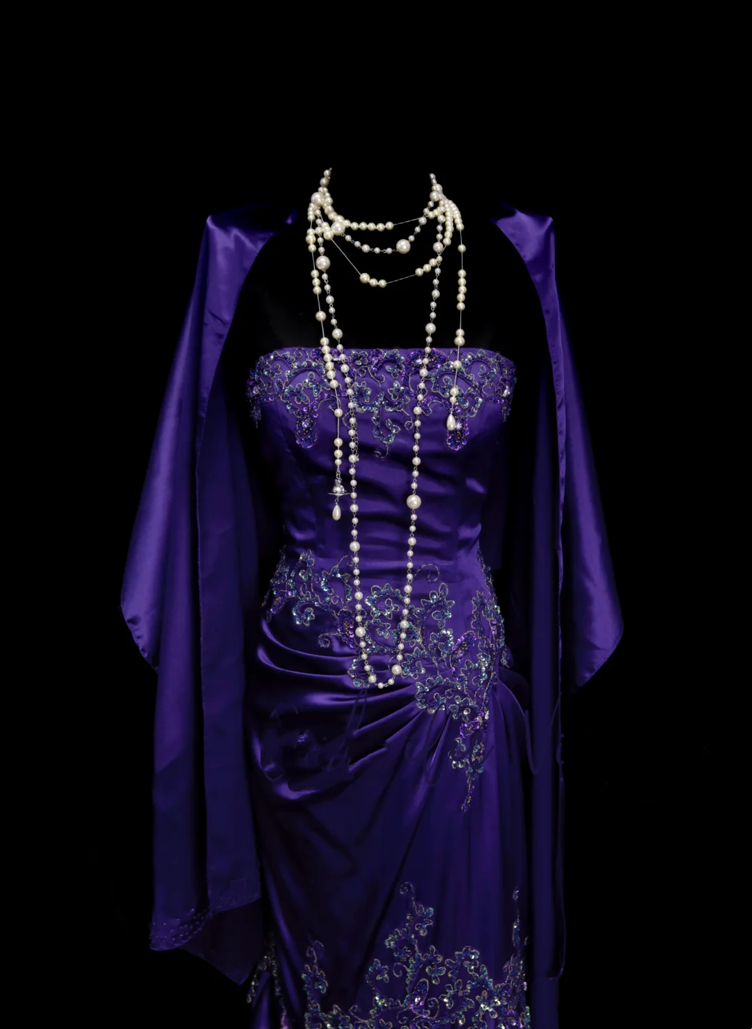 Classy Mermaid Strapless Grape Purple Satin With Appliques Beadings Long Prom Dresses Trendy Party Dress For Women OB026