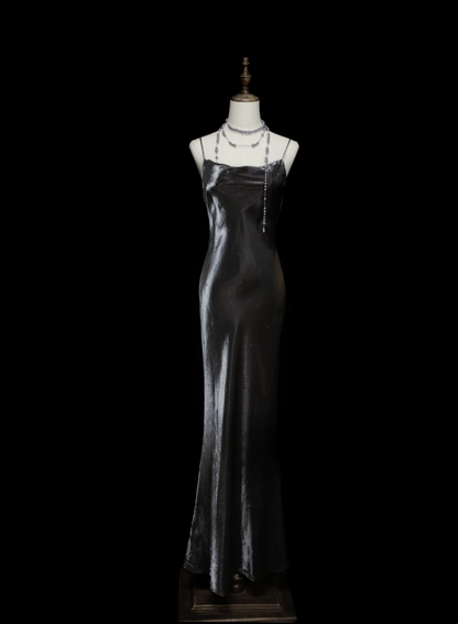 Chic Formal Mermaid Spaghetti Strap Gray Style Impress Long Prom Dresses Party Gowns OB030