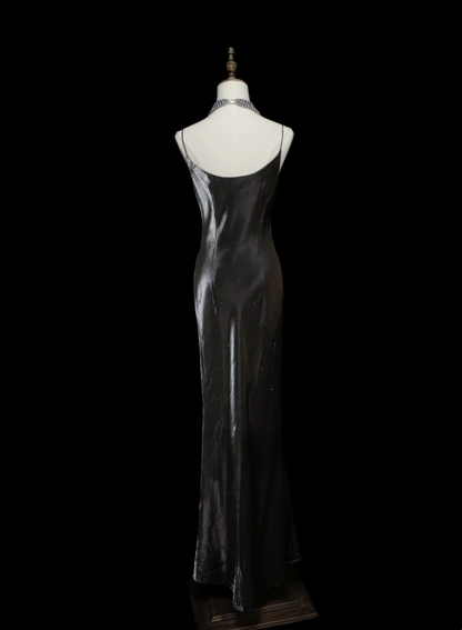 Chic Formal Mermaid Spaghetti Strap Gray Style Impress Long Prom Dresses Party Gowns OB030
