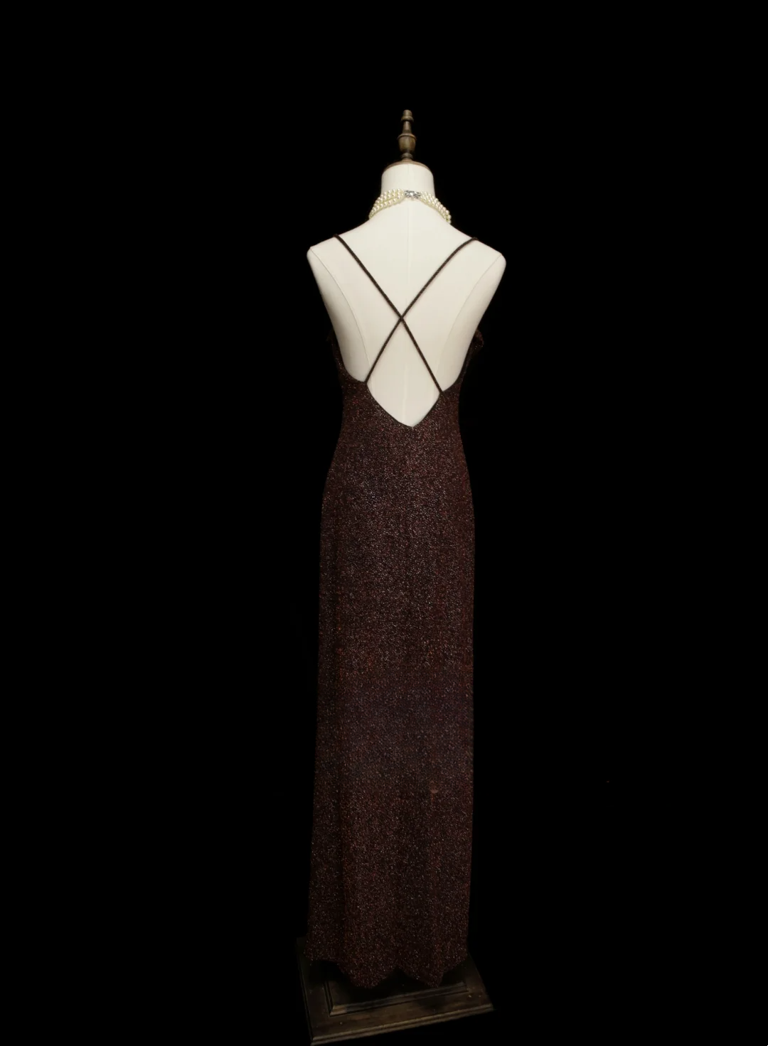 Chic Formal A Line Spaghetti Strap Brown Sequin Style Impress Long Prom Dresses Party Gowns OB031