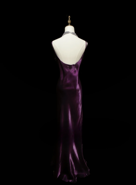 Chic Formal Mermaid Spaghetti Strap Purple Satin With Cape Style Impress Long Prom Dresses Party Gowns OB032