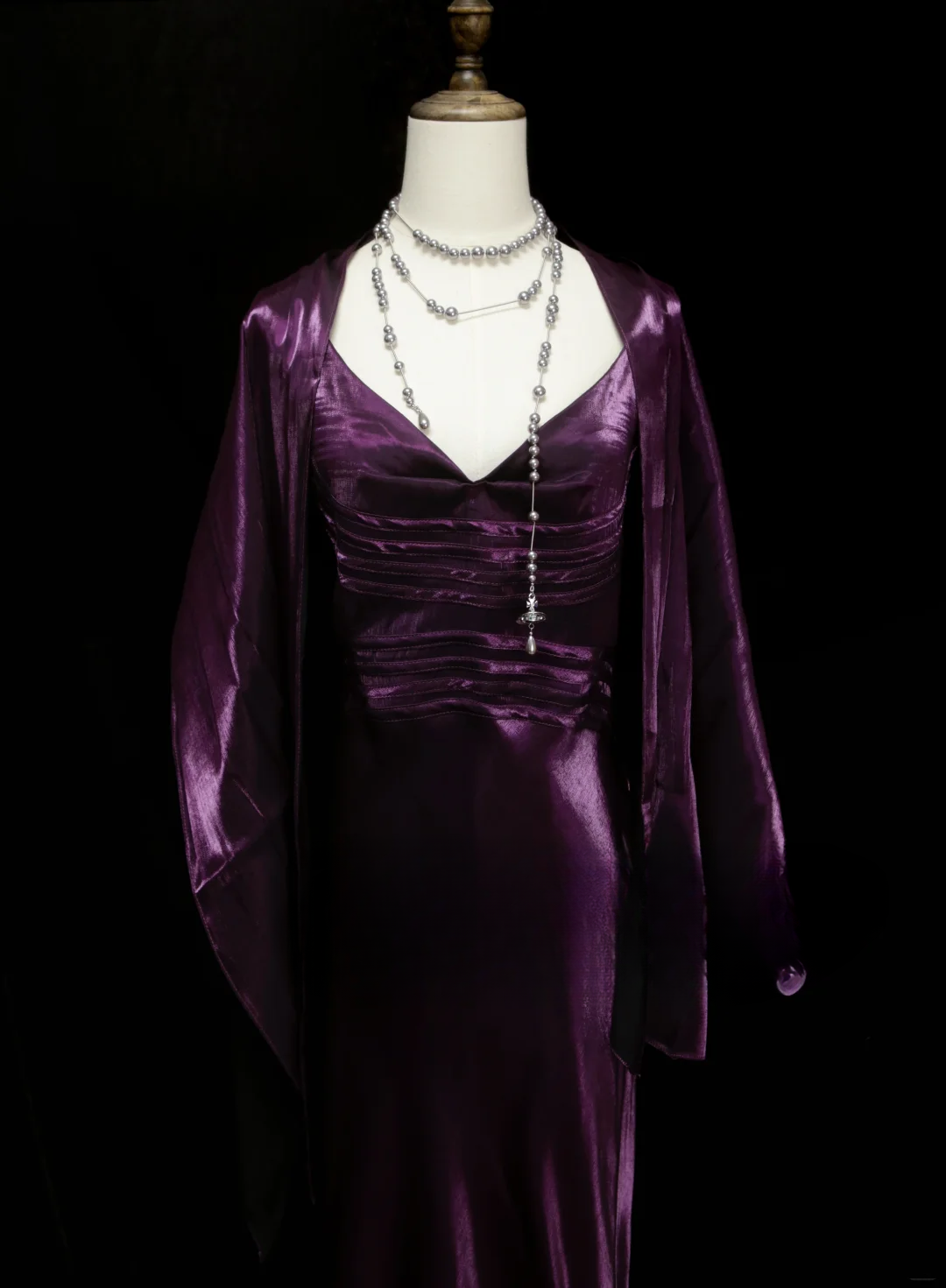Chic Formal Mermaid Spaghetti Strap Purple Satin With Cape Style Impress Long Prom Dresses Party Gowns OB032