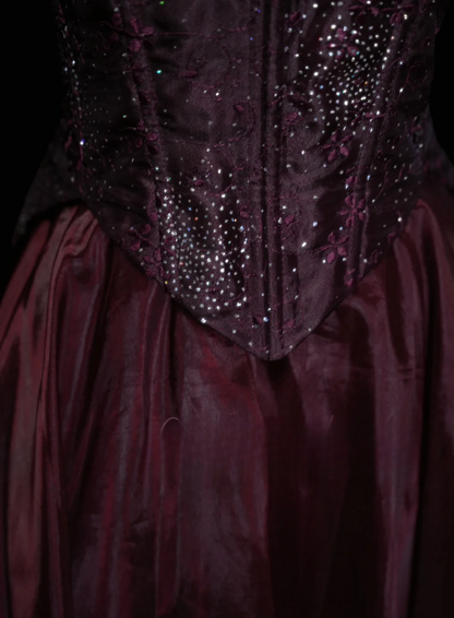 Classy Formal Ball Gowns Strapless Burgundy With Beads Style Impress Long Prom Dresses Party Gowns OB035