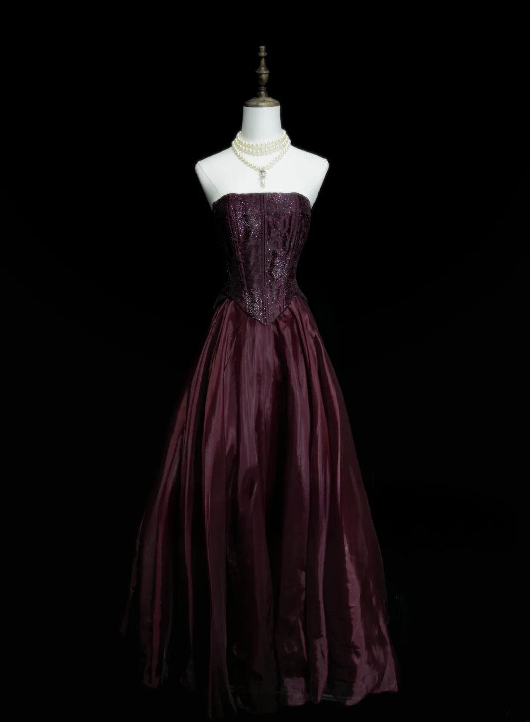 Classy Formal Ball Gowns Strapless Burgundy With Beads Style Impress Long Prom Dresses Party Gowns OB035