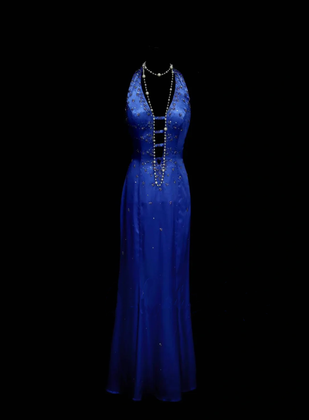 Fancy Mermaid Halter Royal Blue Satin Long Prom Dresses Formal Gowns Inspo Evening Outfit OB039