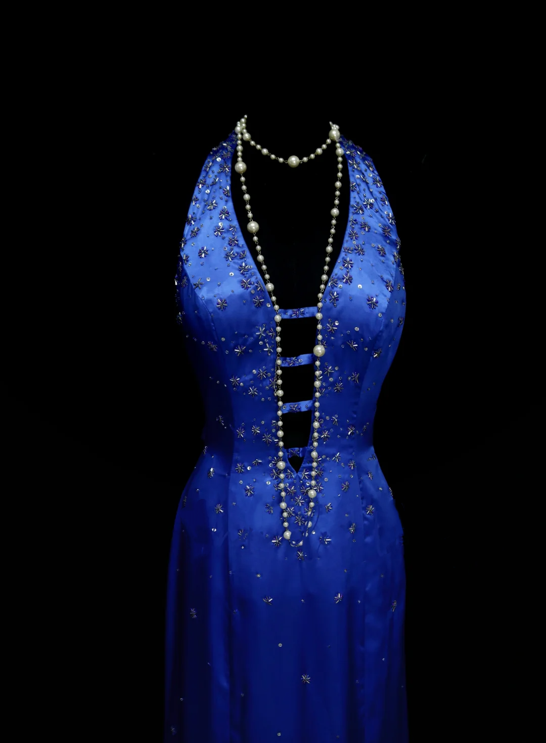 Fancy Mermaid Halter Royal Blue Satin Long Prom Dresses Formal Gowns Inspo Evening Outfit OB039