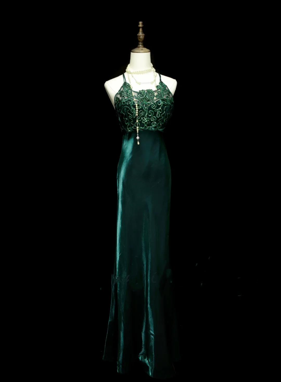 Vintage Mermaid Halter Dark Green Long 70s Prom Dresses Formal Gowns Inspo Evening Outfit OB039