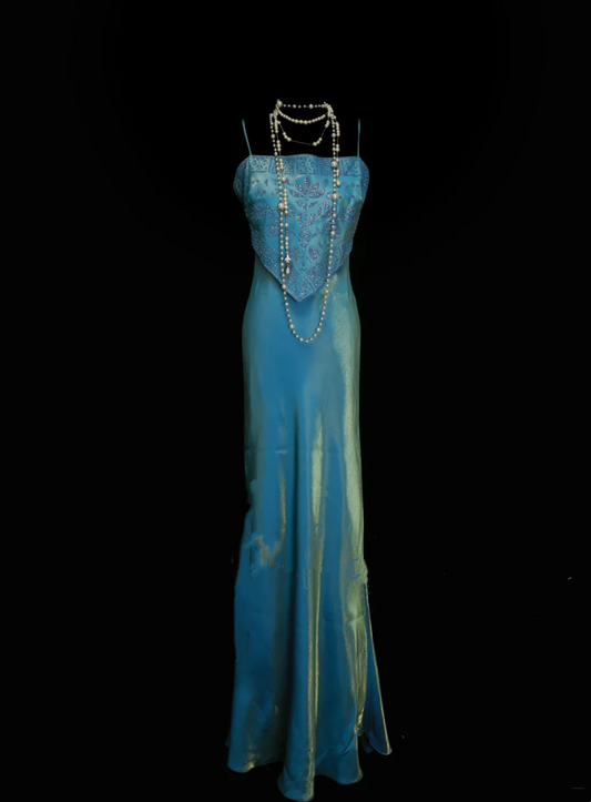 Vintage Mermaid 2 Piece Blue Spaghetti Strap Long 70s Prom Dresses Formal Gowns Inspo Evening Outfit OB040