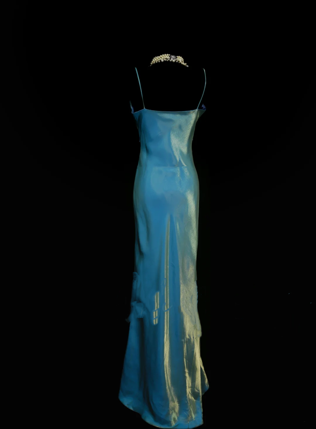 Vintage Mermaid 2 Piece Blue Spaghetti Strap Long 70s Prom Dresses Formal Gowns Inspo Evening Outfit OB040