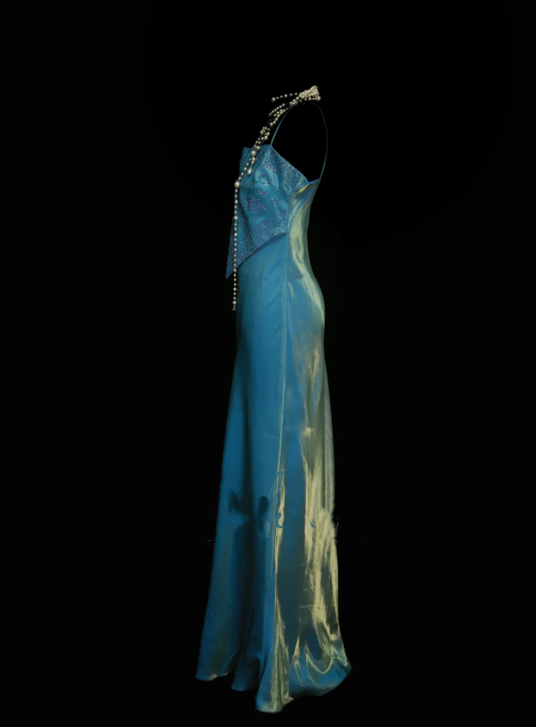 Vintage Mermaid 2 Piece Blue Spaghetti Strap Long 70s Prom Dresses Formal Gowns Inspo Evening Outfit OB040