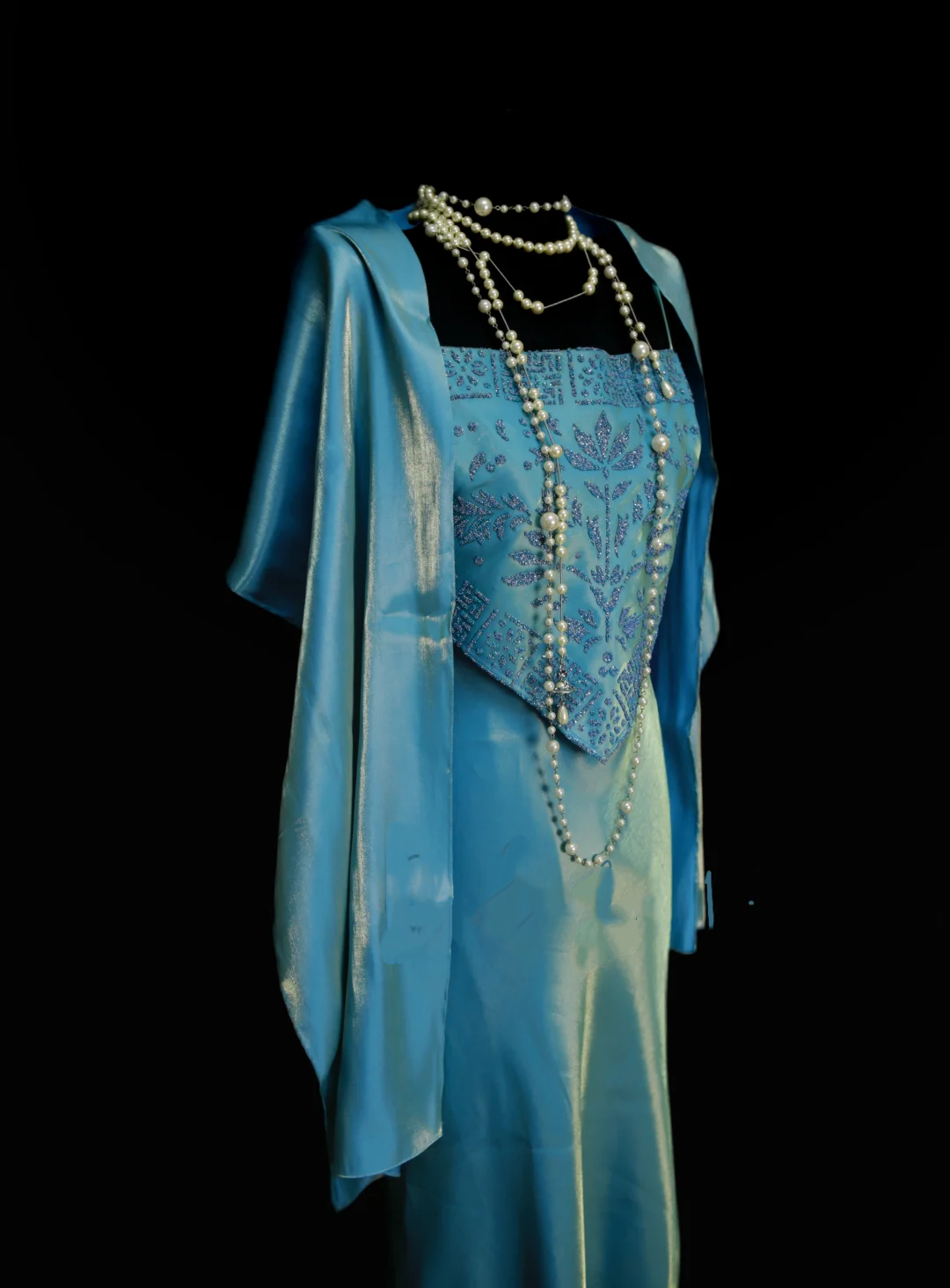 Vintage Mermaid 2 Piece Blue Spaghetti Strap Long 70s Prom Dresses Formal Gowns Inspo Evening Outfit OB040