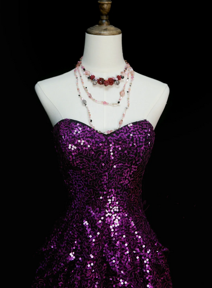 Sparkly Ball Gown Sweetheart Grape Sequin Short 16th Birthday Dress Middle School Homecoming Dresses Cocktail Gown OB041