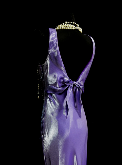 Vintage Mermaid Scoop Lilac Sleevless Backless Long 70s Prom Dresses Formal Gowns Inspo Evening Outfit OB044