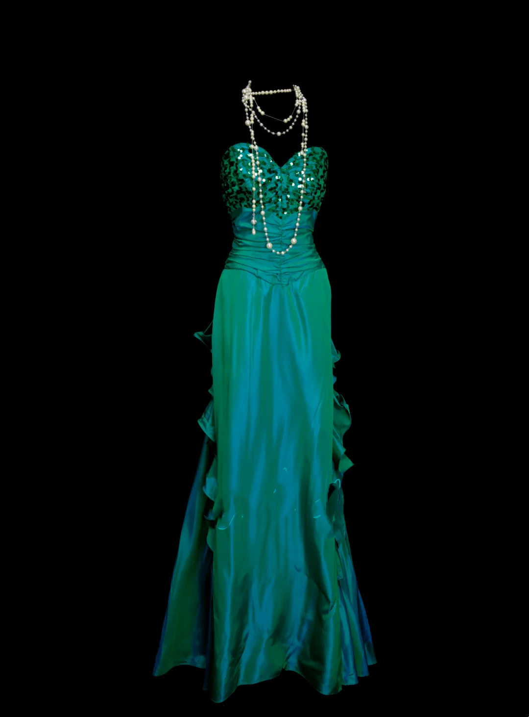 Chic A line Sweetheart Green Satin Pleated With Sequined Bodice Long Prom Dresses Party Dress 18th Birthday Outfits Graduation Dress OB045