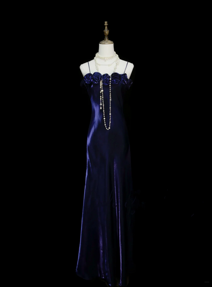 Chic A line Spaghetti Straps Grape With Flowers Long Prom Dresses Party Dress 18th Birthday Outfits Graduation Dress OB046