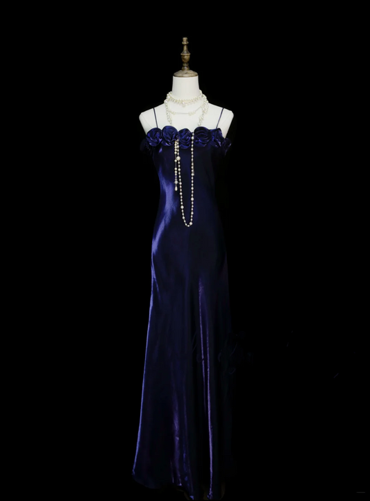 Chic A line Spaghetti Straps Grape With Flowers Long Prom Dresses Party Dress 18th Birthday Outfits Graduation Dress OB046