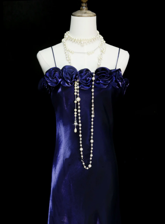 Chic A line Spaghetti Straps Grape With Flowers Long Prom Dresses Party Dress 18th Birthday Outfits Graduation Dress OB046