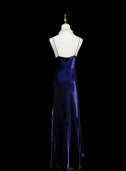 Chic A line Spaghetti Straps Grape With Flowers Long Prom Dresses Party Dress 18th Birthday Outfits Graduation Dress OB046