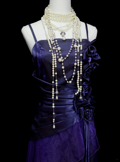 Chic A line Spaghetti Straps Grape With Flowers Long Prom Dresses Party Dress 19th Birthday Outfits Graduation Dress OB048