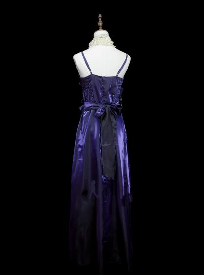 Chic A line Spaghetti Straps Grape With Flowers Long Prom Dresses Party Dress 19th Birthday Outfits Graduation Dress OB048