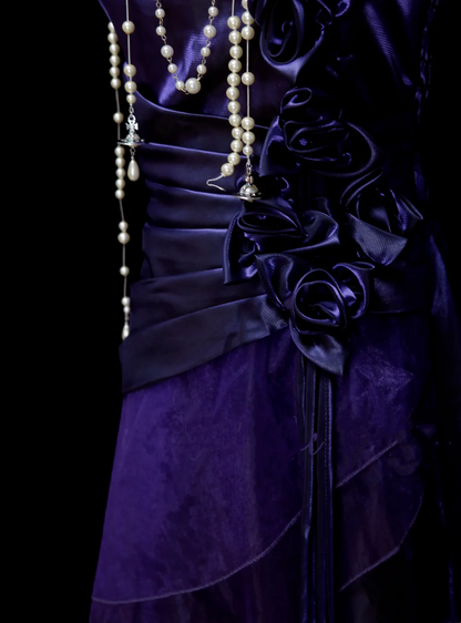 Chic A line Spaghetti Straps Grape With Flowers Long Prom Dresses Party Dress 19th Birthday Outfits Graduation Dress OB048