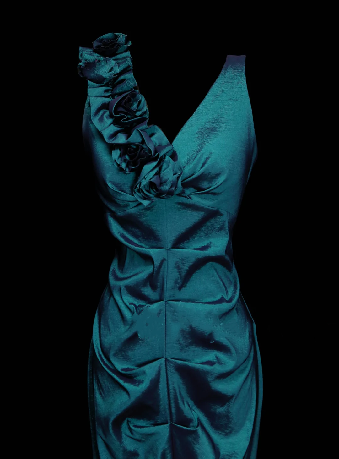 Stunning Mermaid V Neck Blue Satin Pleated Long Prom Dresses Evening Outfits Formal Dress OB050