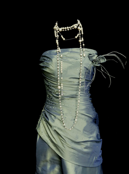 Modest Night Aesthetic Mermaid Strapless Green Satin College Formal Outfit Long Prom Graduation Dresses For Teens N1147