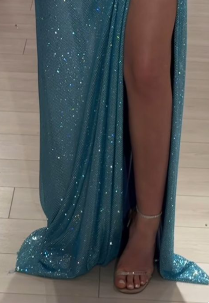 Chic Mermaid Sweetheart Blue Split Sequin Prom Dresses Party Dress 21st Birthday Outfits Graduation Dress RB1487