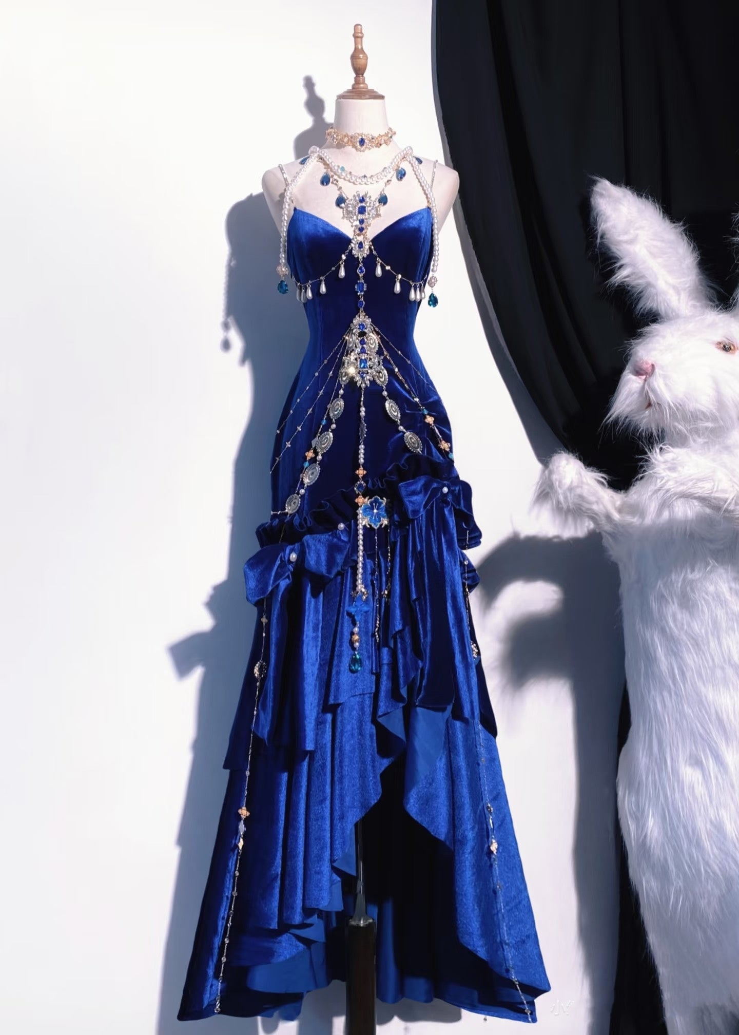 Elegant Mermaid Spaghetti Straps Royal Blue Velvet Long Prom Dresses Formal Dress Party Outfits Prom Gown RB1967