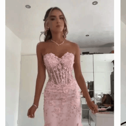 Mermaid Sweetheart Sleeveless Tulle Pink Long formal dresses AB941