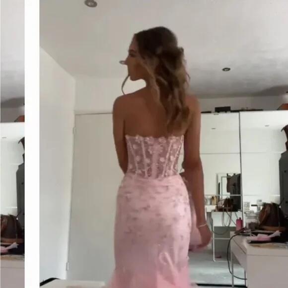 Mermaid Sweetheart Sleeveless Tulle Pink Long formal dresses AB941