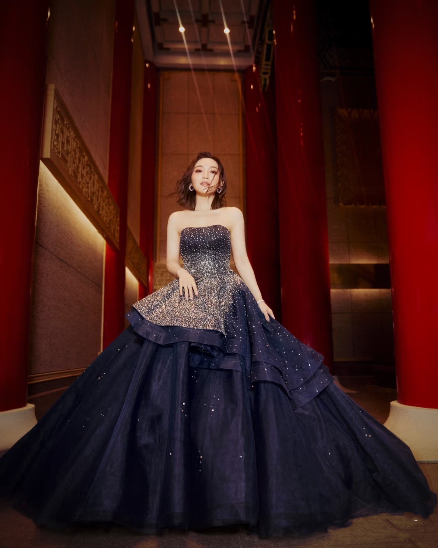 Luxury Quinceanera Dresses Ball Gown Strapless Tulle Navy Blue Birthday Gowns Vestidos De 15 Anos Long Sweet 16 Dress RB1216