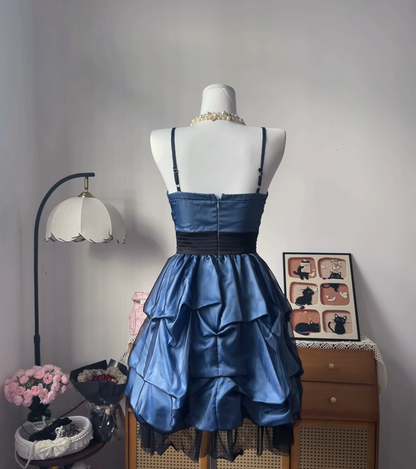 Modest Ball Gown Spaghetti Strap Blue Short High School Homecoming Dress Inspo Ideas Mini Party Dresses RB6967