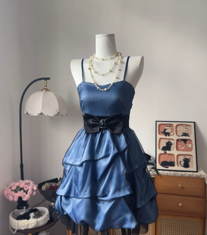 Modest Ball Gown Spaghetti Strap Blue Short High School Homecoming Dress Inspo Ideas Mini Party Dresses RB6967