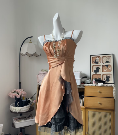 Modest A line Spaghetti Strap Gold Short High School Homecoming Dress Inspo Ideas Mini Party Dresses RB6970