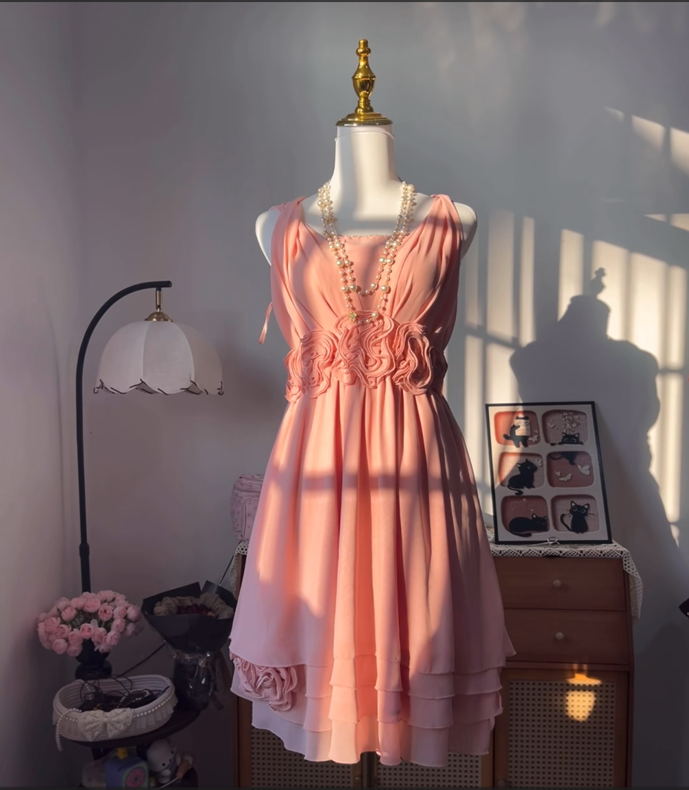 Elegant A line V Neck Pink Chiffon University Ideas Homecoming Dress Inspo Short High School Senior Graduation Outfit RB6978