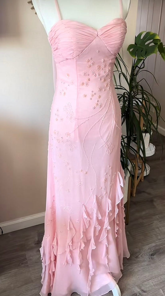 Retro Mermaid Spaghetti Straps Pink Chiffon Prom Dresses Formal Dress 18th Birthday Outfits Prom Gown RA018