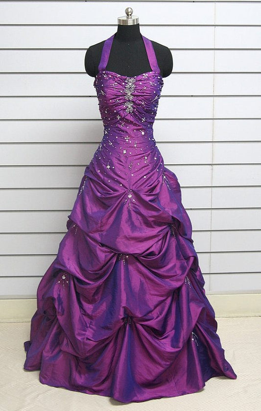 Pretty Ball Gown Halter Grape Prom Dresses Formal Dress 18th Birthday Outfits Prom Gown RA032