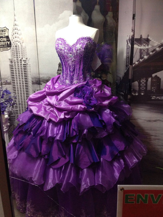 Charming Ball Gown Sweetheart Grape Satin Long Quinceanera Dress Sweet 15 16 Dresses RA041