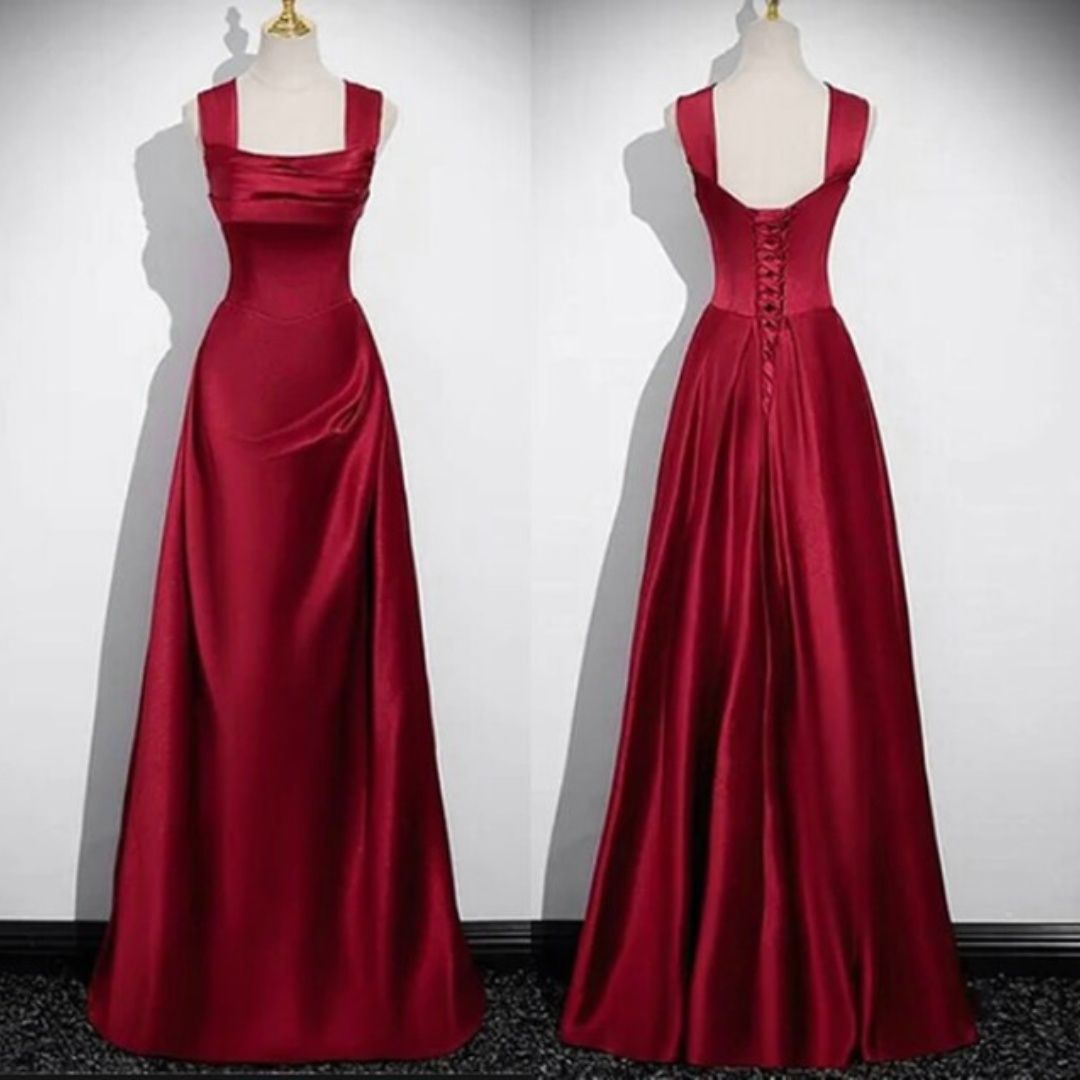 Simple Sheath Square Satin Prom Dresses Formal Dress 18th Birthday Outfits Prom Gown RA057