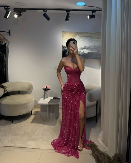 Amazing Mermaid Sweetheart Hot Pink Sequin Long Prom Dresses Inspiration Party Dress Prom Gown RA060