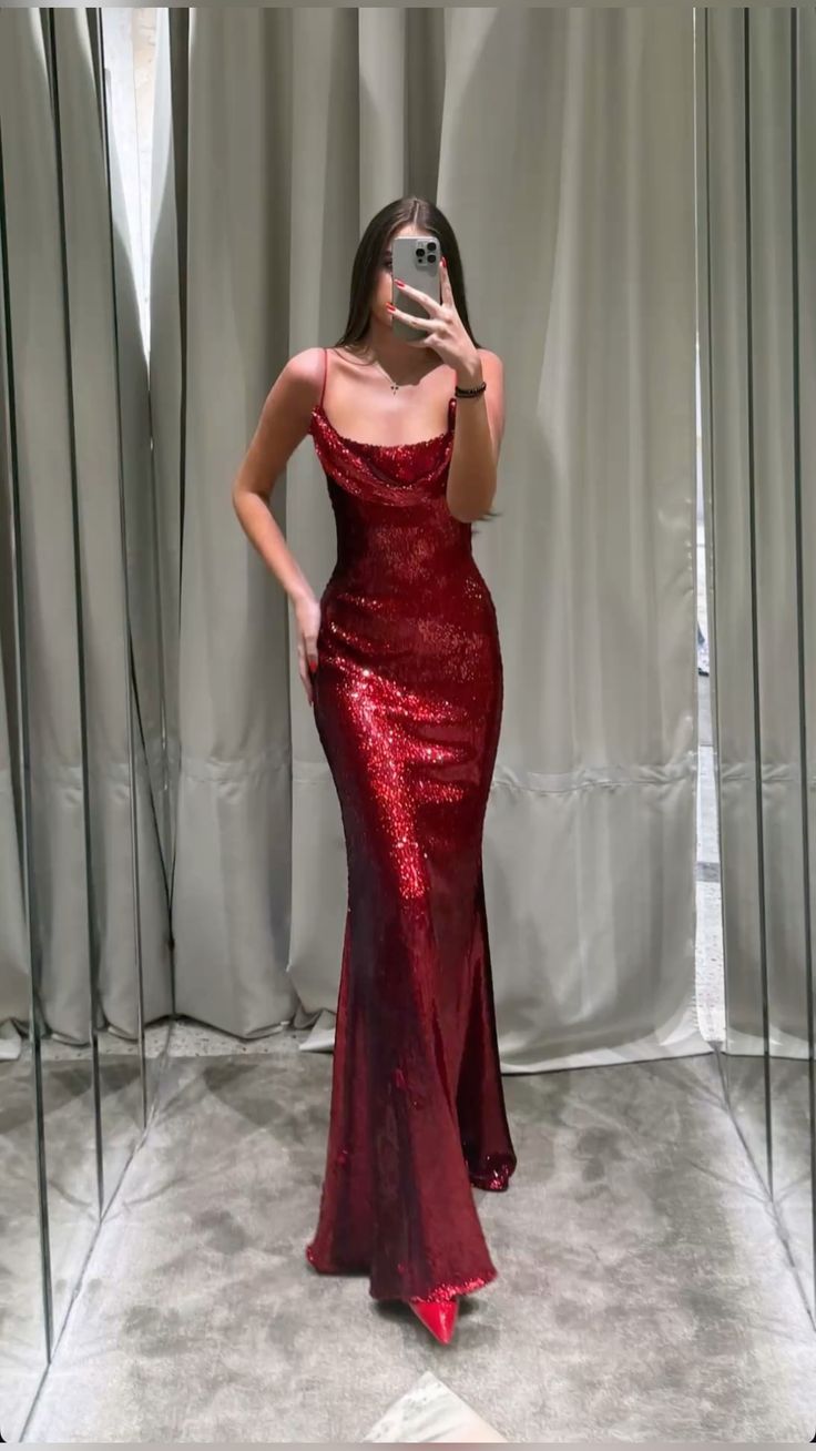 Modern Mermaid Spaghetti Straps Burgundy Sequin Prom Dresses Formal Dress 18th Birthday Outfits Prom Gown RA066