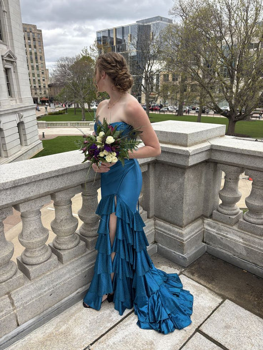 Elegant Mermaid Sweetheart Satin Layers Slit Senior Aesthetic Prom Dresses Prom Gowns Formal Outfits Graduation Dress RA073