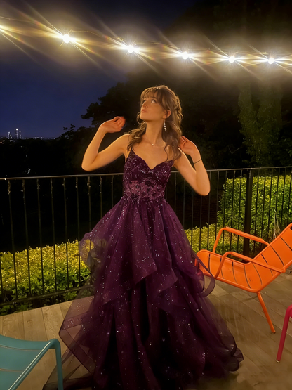 Vintage Ball Gown Spaghetti Straps Navy Blue Tulle Long Prom Dresses Inspiration Party Dress Prom Gowns RA084