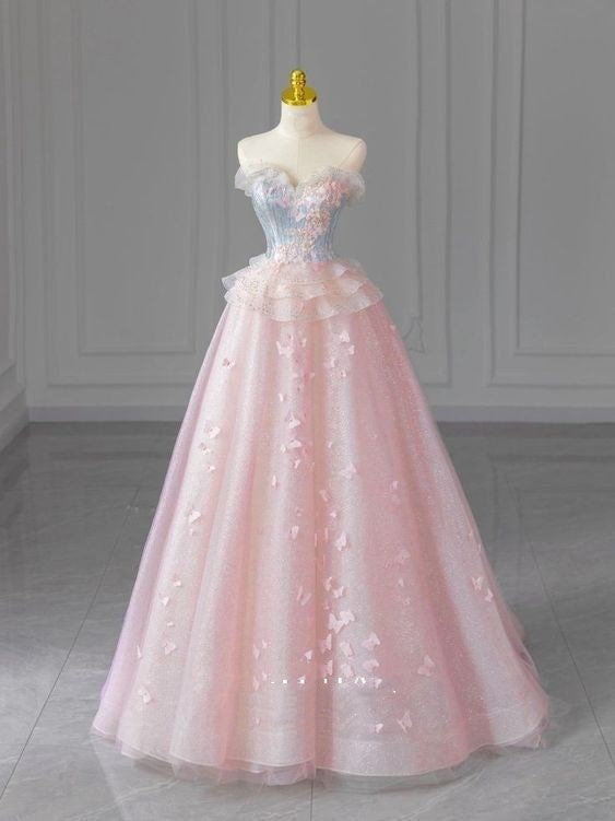Elegant Ball Gown Sweetheart Pink Layers Lace Senior Aesthetic Prom Dresses Prom Gowns Formal Outfits Graduation Dress RA089