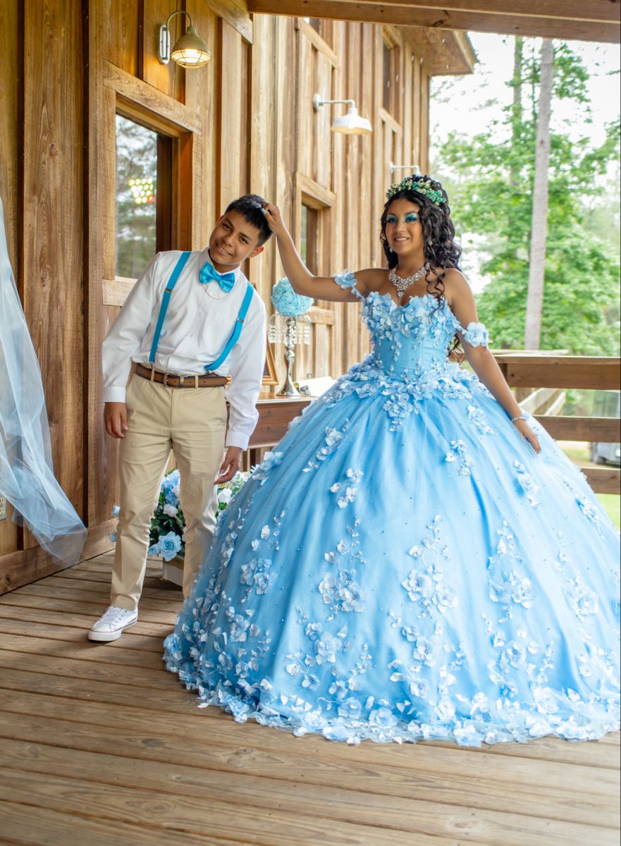 Charming Ball Gown Off The Shoulder Blue Flowers Satin Long Quinceanera Dress Sweet 15 16 Dresses RA096