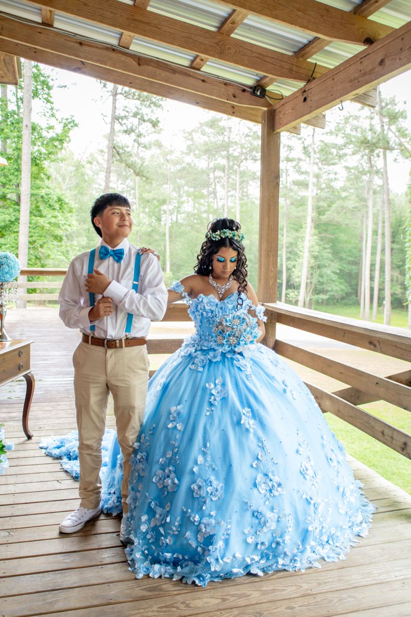 Charming Ball Gown Off The Shoulder Blue Flowers Satin Long Quinceanera Dress Sweet 15 16 Dresses RA096