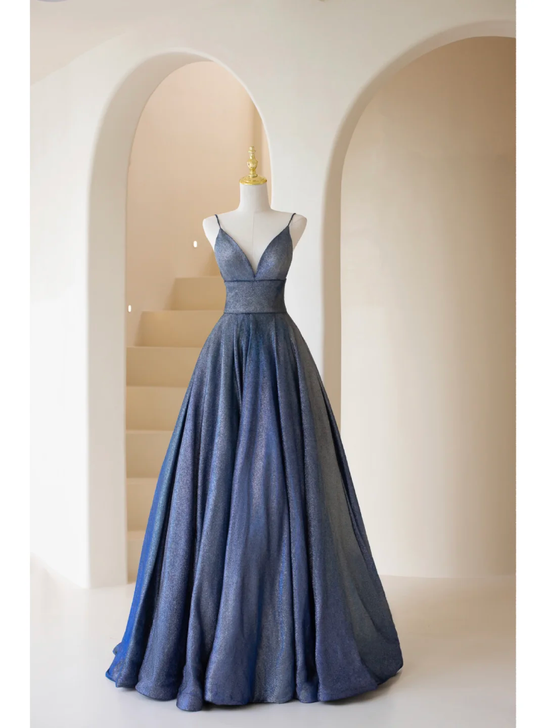 Sexy Ball Gown Spaghetti Straps Navy Blue Sequin Long Prom Dresses Formal Dress 18th Birthday Outfits Prom Gown RB007